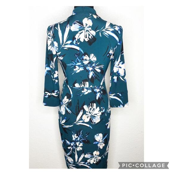 Eliza J teal green white floral faux wrap dress size 2 - Picture 16 of 16